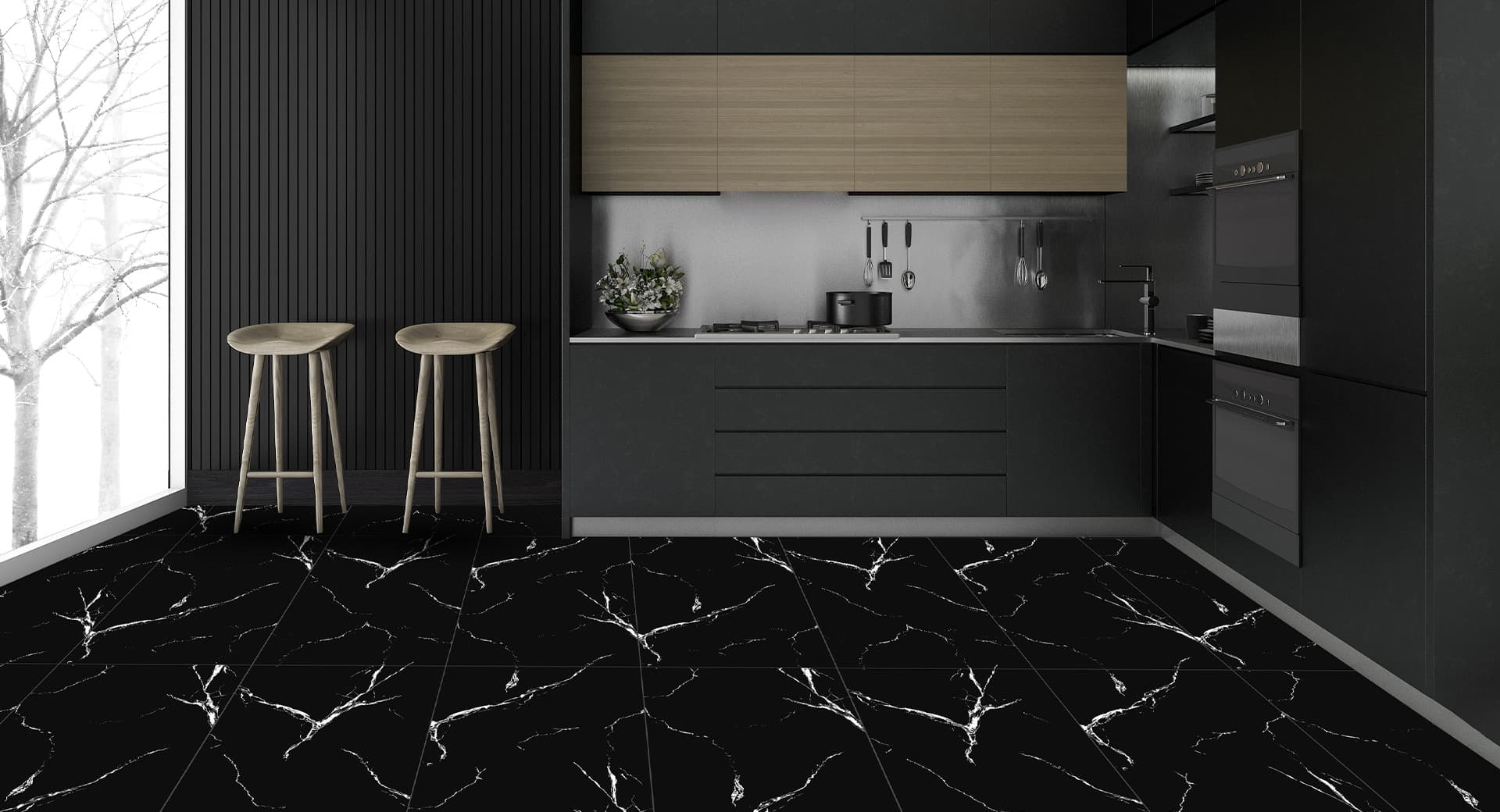 Elegant Kitchen Wall Tiles and Sanitary Installation